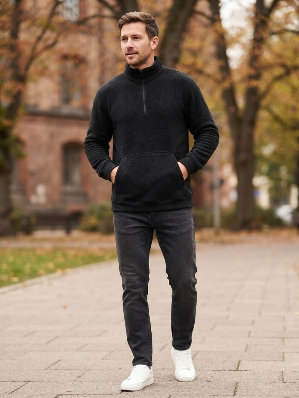 ASKDEER Men's Black 1/4 Zip Pullover Sweatshirt NWT Large
